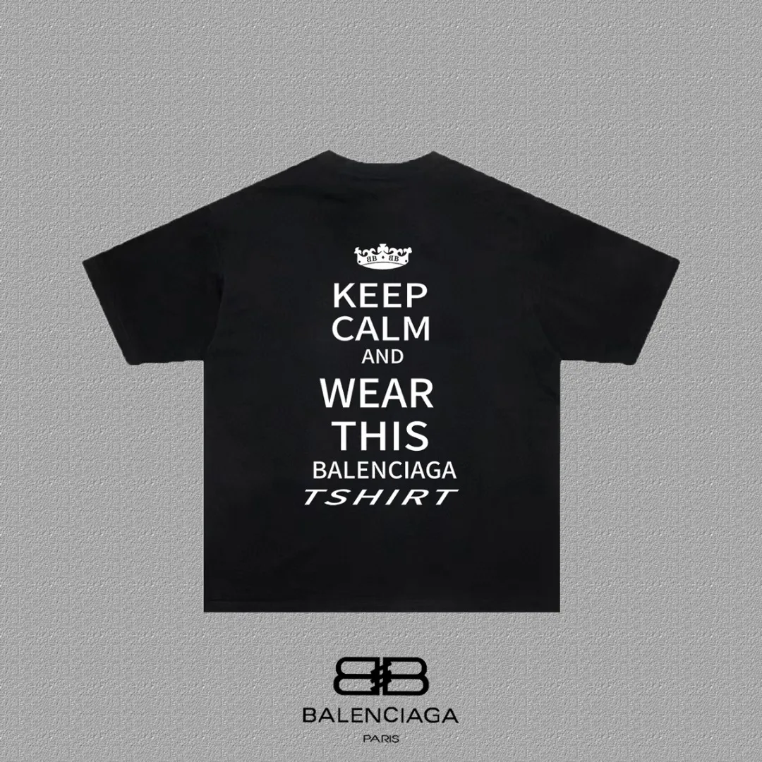 P80✨🔥 BALENCIAGA Paris lettering printed short-sleeved T-shirt, custom-woven and dyed 280g combed cotton heavyweight fabric, zero color difference in thread, perfect details, different from the current version on the market, welcome to compare, Same Style for men and women, must-sell in the picture above Color: White Black Size: 1 2 3 4